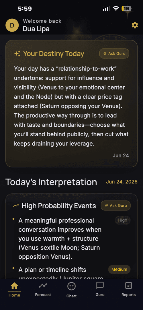 Daily astrology guidance and Destiny Today reading