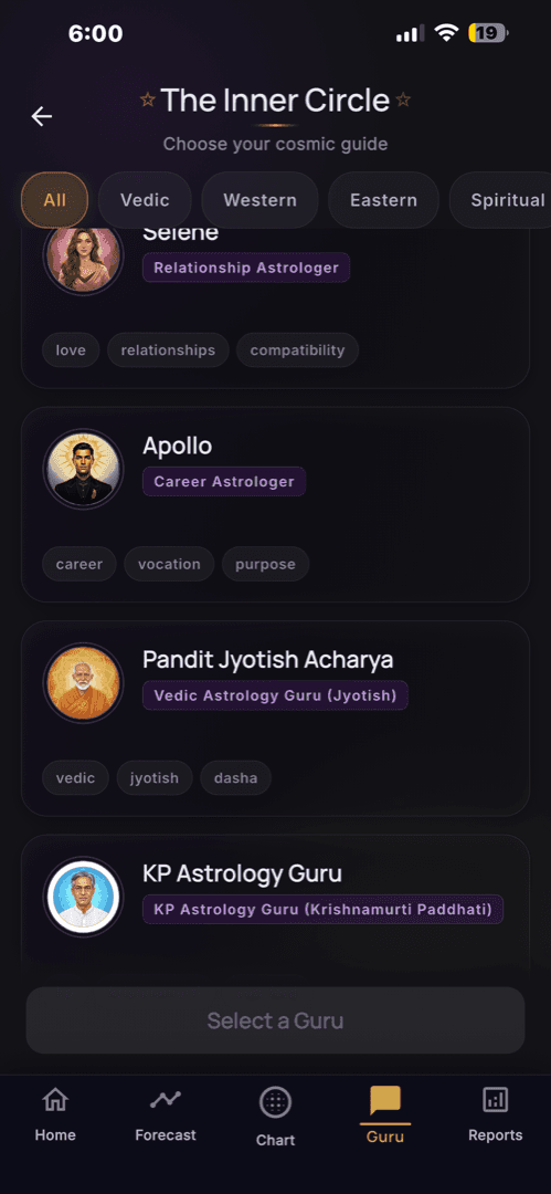 Mystic Banana AI gurus — ten AI astrologers who each read your exact birth chart